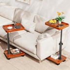 C Table End Table Adjustable Height, 360°Swivel TV Tray Table for Small Spaces, Side Tables with Wheels for Living Room and Bedroom, Bed (Yellow) - color: Wood-height Adjustable