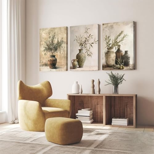 Vintage Vase Canvas Wall Art Prints Green Rustic Olive Branch Wall Decor Pictures Antique Still Life Plant Posters Paintings Artwork for Living Room Bedroom Kitchen Home Decoration 16x24in framed - color: canvas, size: 24L" x 16W"