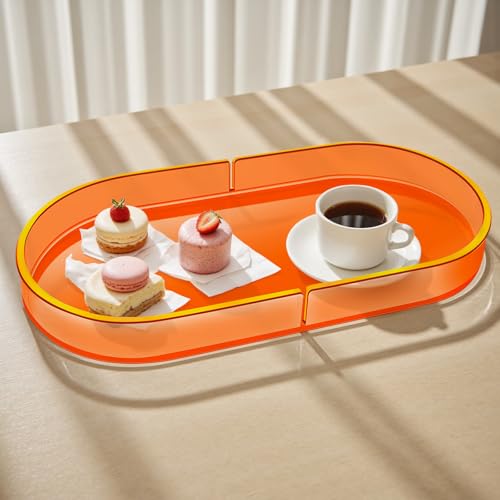 Acrylic Decorative Vanity Tray Perfume Jewelry Trinket Tray for Bathroom Counter Soap Toilet Tank Sink Small Candle Catch All Organizer, 12.6x6.3 Inches, Neon Orange - color: Neon Orange