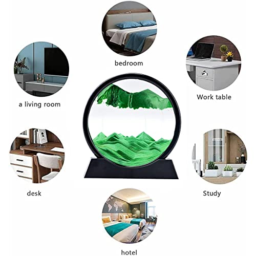 rysnwsu 3D Dynamic Sand Art Liquid Motion, Moving Sand Art Picture Round Glass 3D Deep Sea Sandscape in Motion Display Flowing Sand Painting Relaxing Desk Toys (Green, 12'') - color: Green, size: 12''