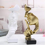 Asng Creative Abstract Men Figurine Sculptures, Keep Silence Statue, Thinker Statue, Office Home Decor (Gold)