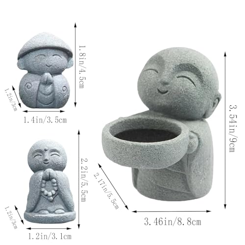 livelyfish Japanese Monk Statue Praying Zen Sandstone 3pcs Buddha Statues Asian Garden Sculpture for Wealth Good Luck FIish Tank Aquarium Decor, B - color: B