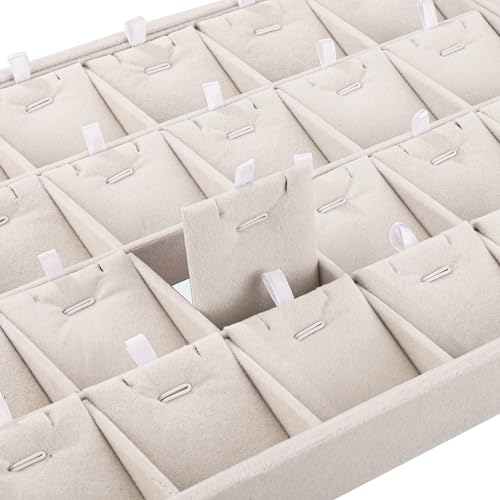 Mornajina 24 Grids Stackable Jewelry Tray Organizer with Removable Dividers, Velvet Jewelry Display Tray for Earrings Necklaces Bracelet Rings Display Showcase - Beige - color: Beige