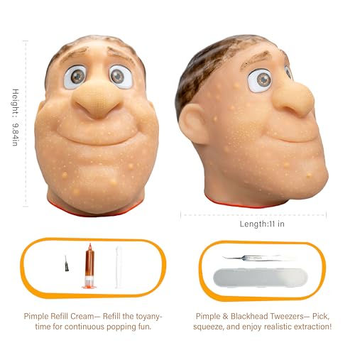 brenzo 2026 New Refillable Pimple Popping Toy – Big Head Squeeze Toy with Golden Hair for Stress & Anxiety Relief, Realistic Pus Burst Fidget Toy, Funny Gag Gift for Adults - style: B-yellow