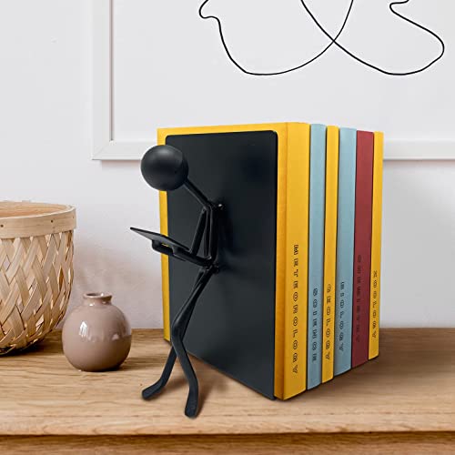 Ottimo Heavy Duty Metal Unique Office Desk Bookends for use as Bookshelf Decor, Home, Office or Kitchen Shelves. Unique, Cute and Decorative Book Stopper to Hold Books, Great Gift Idea (Black) - color: Black