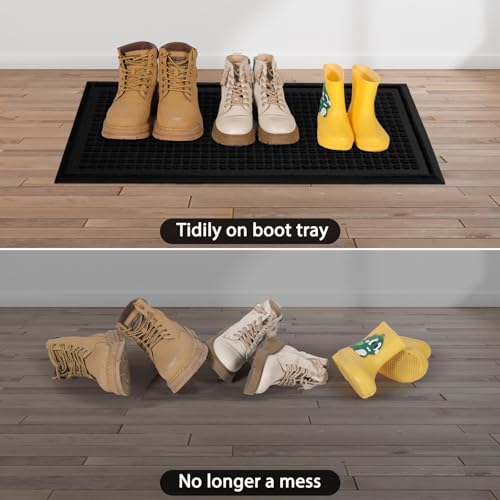 HIYARD Boot Tray for Entryway, Non-Slip Shoe Tray Drying Mat, Waterproof Boot Mat for Muddy Boots, Heavy Duty Shoe Storage Trays, Indoor/Outdoor Use, 16x30 inches, Black - color: Black, size: 16" x 30"