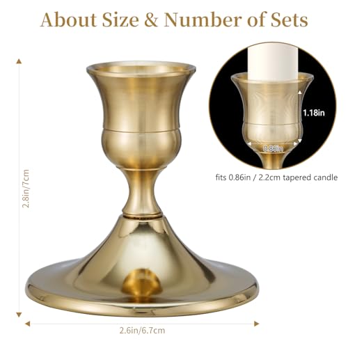Taper Candle Stick Holder, 6PCS Brass Gold Candle Holders for Candlesticks, Vintage Metal Candlestick Holders for Dinner Room Table Centerpiece or Mantel Wedding Party Decor (6, Gold) - color: Gold