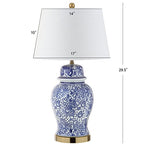 JONATHAN Y 29.5" Blue/White Ceramic Table Lamp for Living Room and Office, White Linen Drum Shade, Traditional Chinoiserie Ginger Jar Lamp, LED Bulb Included JYL3008A - color: Blue/White