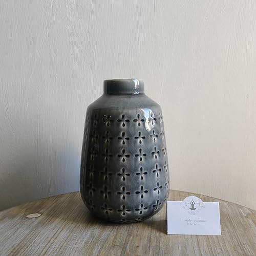 Hosley Set of 2 Grey Ceramic Vase 7.25" High. Ideal Gift for Floral Arrangements Home Weddings Party Spa Meditation Home Office - color: Gray