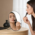 Vanity Desk Table Mirror, Adjustable Rotation Oval Tabletop Standing Makeup Mirror with Metal Framed for Living Room, Bedroom, Bathroom, Dark Grey