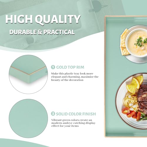 MAONAME Mint Green Serving Tray with Handles, Modern Decorative Trays for Coffee Table, Plastic Rectangular Trays for Ottoman, Bathroom, Decor, 15.8” x 10.2” x 1.4" - color: Mint Green, size: 15.8" x 10.2" x 1.4"