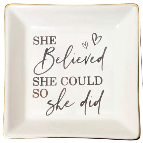 She Believed She Could So She Did Jewelry Dish Tray Ceramic Trinket Dish Congratulations Graduation Gifts For Her Congratulations Gifts For Women - style: Graduation