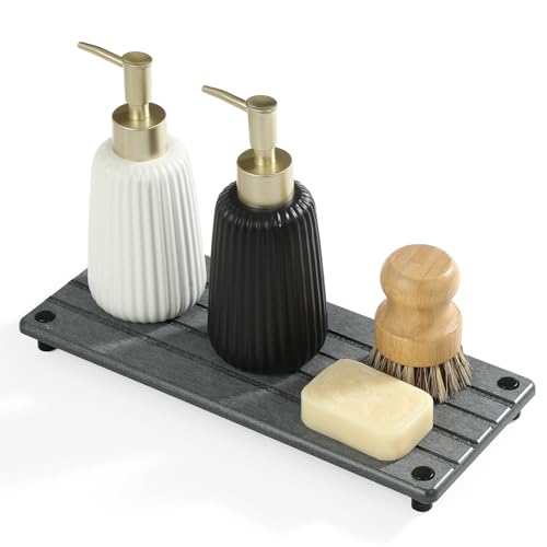 Razborci Instant Dry Sink Caddy Kitchen Sink Organizer, Quick Drying Stone Tray Diatomite Sponge Holder Soap Dish, Bathroom Countertop Fast Dry Water Absorbing Vanity Rack, Dark Gray,12" x 5" - color: 1. Charcoal, size: 12" x 5" x 1"