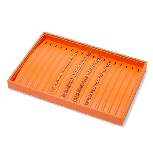 18 Slots PU Leather Jewelry Tray Necklace Display Tray Jewelry Drawer Organizer Necklace Bracelet Holder Stackable Jewelry Trays for Necklace Bracelet Pendant (Orange) - color: Orange, size: 18 Slot