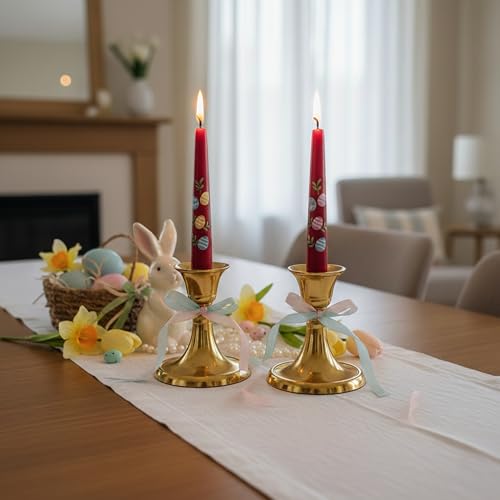 Rely+ Candlestick Holders Set of 2 Mini Stand Dinning Table Centerpiece Candle Holders Taper Candlesticks Holders Decor Home Candle Holder for Mantel Decorations (Gold) - color: Gold