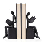 Black Reading Couple Cast Iron Bookshelf Decor Bookends Set of 2, Bookend for Office Desk, Living Room, Bedroom, Home Decorative Book Lovers Gifts