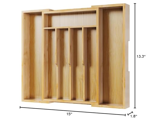 Kitsure Silverware Organizer - Expandable Bamboo Kitchen Drawer Organizer for Cooking Utensils and Cutlery, Sturdy & Thickened Kitchen Organizers and Storage Solution, Medium, Natural - color: Natural, size: Medium