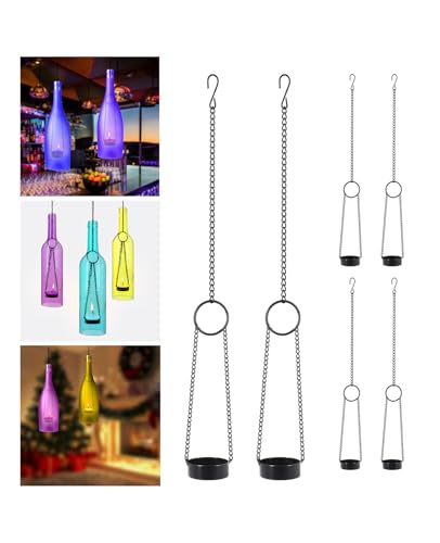 AceList 6-Pack Wrought Iron Hanging Candle Holders for Wine Bottles - Outdoor and Indoor Tea Light Cup Holders with Chain - DIY Outdoor Patio & Wedding Decor Accessories (Bottles Not Included) - color: Chain Hanging Holder - Black, size: Pack of 6