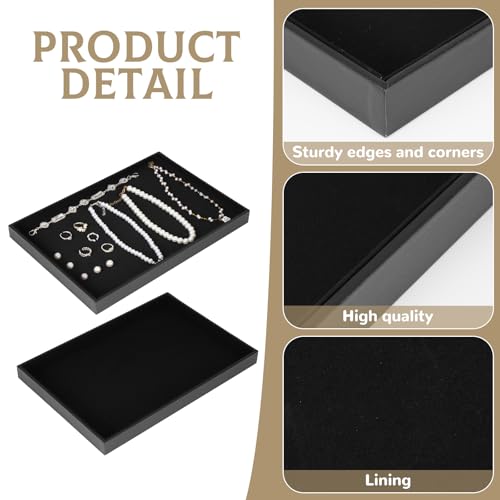 YEXEXINM 12 Pcs Velvet Stackable Jewelry Tray Showcase Display, Jewelry Organizer Trays for Drawers and Countertop, Black Empty Plates for Necklace, Ring, Bracelet, and Earring Storage Display