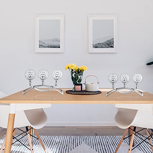 Crystal Candle Holders, 3 Arms Crystal Candelabras, Coffee Table Decorative Centerpieces for Living Room,Dinning Room Christmas Decoration, Wedding Decor,Home Decor,Wedding Gifts(Silver)