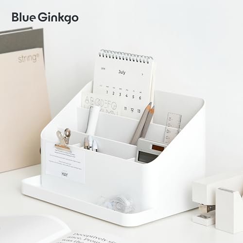 BLUE GINKGO Desk Organizer – Korean-Made Office Storage for Pens, Notes, Mail, and Supplies (White) - color: WHITE, size: ORGANIZER