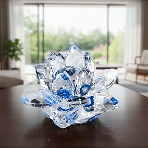 Lotus Flower Figurine,Crystal Lotus Decor Centerpiece,Feng Shui Home Decor for Office Desk Accent in 2.5 Inch - color: Blue