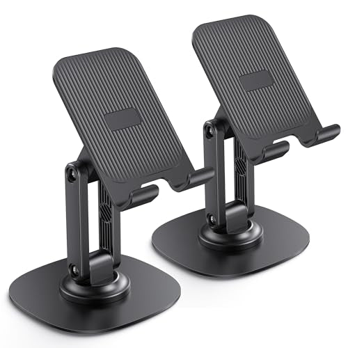 OMOTON Cell Phone Stand for Desk, 2 Pack Adjustable Foldable Phone Holder, 360 Swivel Mobile Stand Fit for iPhone 17 16 15 14 13 Pro Max and All Smart Phones, Black & Black - color: Black & Black