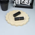 Round Marble Decorative Tray with Scalloped Edge, Luxury Natural Stone Bathroom Vanity Tray, Dresser Top Perfume Coffee Home Kitchen Sink Tray, Key Trinket Ring - color: Beige Travertine