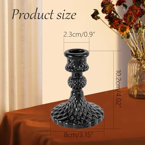 Glass Candlestick Holders Set of 2，Taper Candle Holders Fit 0.8 Inch Candles, Crystal Decorative Candle Stand Centerpiece for Table Wedding Dinning Party 4 Inch Tall (Black) - color: Black