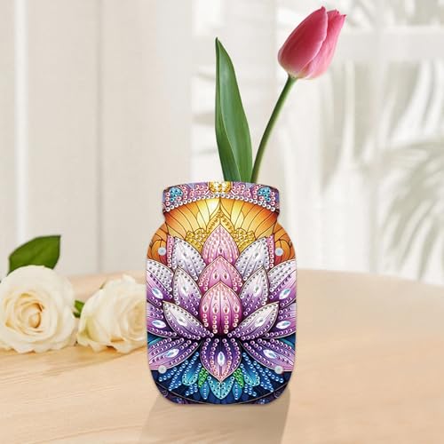 5D Diamond Painting Kit Vase, DIY Lotus Flower Diamond Art for Adult Beginners Acrylic Special Shaped Double-Sided Vase Handmade Crafts, Suitable for Home Living Room Desktop Decoration - color: Lotus Flower