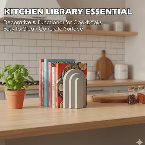 Wegaso Heavy Duty Concrete Bookends for Shelves-Vintage Decorative Bookends for Heavy Books,Reinforced Modern Design,Durable Heavy Bookends for Living Room & Study(2-Pack) - color: Beige