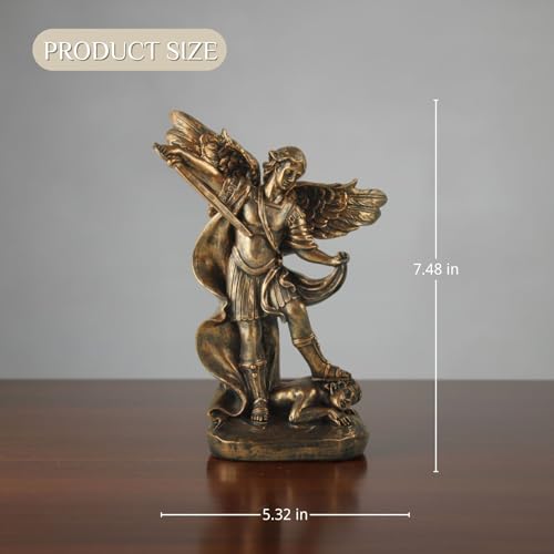 St. Michael the Archangel Statue – Bronze Finish Resin San Miguel Sculpture, Powerful Religious Decor for Home, Altar, or Prayer Room – 7.5 Inch Catholic Saint Michael Figurine - size: 5.32 x 2.36 x 7.48 inches