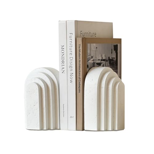 Decorative Bookends for Shelves, Set of 2 Book Ends for Heavy Books, Layered Arch Design White Bookend - color: White
