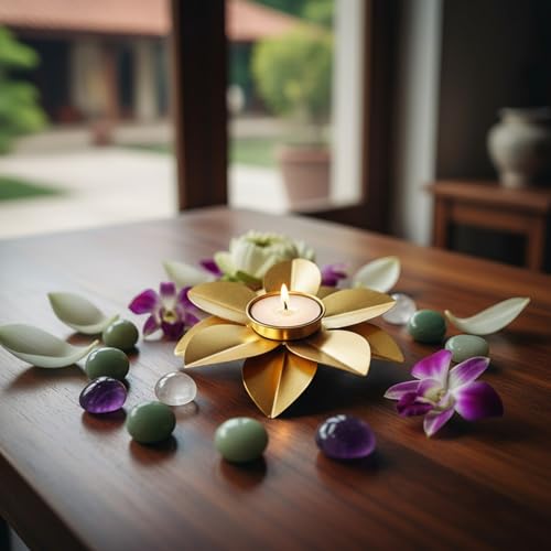 Decorative Metal Flower Tea Light Candle Holder, Gold, 3 Inch, Modern Floral Wall Art Decor