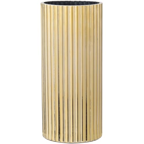 Gold Vase, Ribbed Glass Vase for Flowers, Modern Flower Vases for Tulips, Tall Fluted Vases for Living Room, Dining Table, Office, Wedding, Bookshelf, 10 Inches - color: Gold, size: 10''