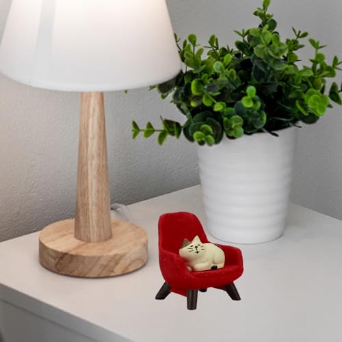Refintural Miniature Cat Figurines with Small Sofa - Resin Mini Cat Figures, Kitten Miniature Desk Accessories - Perfect Cute Cat Gift for Cat Lovers (Red Sofa) - color: 02-red
