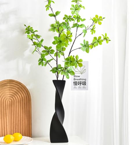 7.28 Inch Black Small Ceramic Bud Vase Tall Twisted Minimalist Vase for Single Stem Flowers Narrow Neck Decorative Floral Bottle Home Office Table Decor