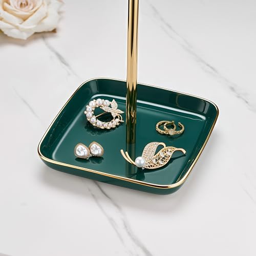 Jewelry Holder Stand with Ceramic Base: 12" Tall Necklace Organizer Rack, Tree Design Display Storage for Necklaces, Bracelets, Rings, Earrings, Aesthetic Room Décor for Girls and Women, Green - color: Green, size: 5.8" base