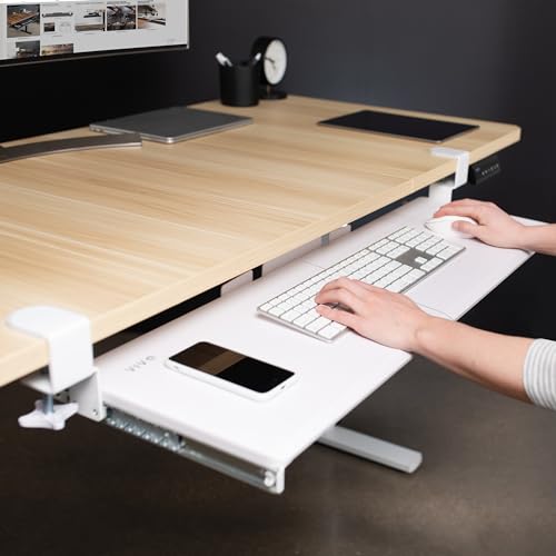 VIVO Extra Long Clamp-on Computer Keyboard and Mouse Under Desk Slider Tray, 34 x 11 inch Pull Out Platform Drawer, White, MOUNT-KB15EW - color: White, size: 34 inch