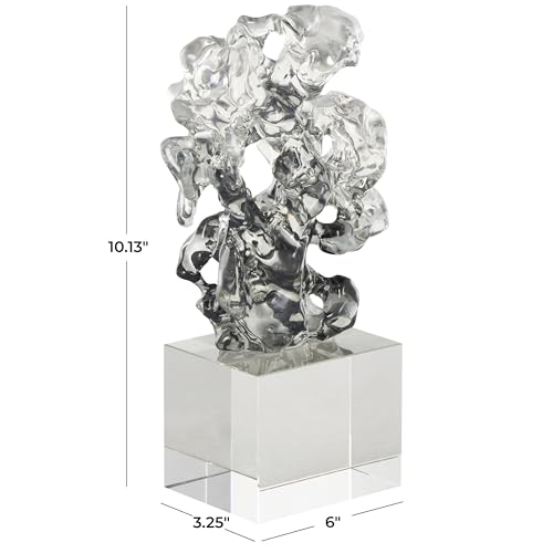 Deco 79 Glass Abstract Decorative Sculpture Freeform Home Decor Statue with Clear Square Base, Accent Figurine 6" x 3" x 10", Clear - size: 6" x 3" x 10"
