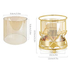 Hurricane Candle Holder, Gold Pillar Candle Holder with Geometric Decorative Accents & Windproof Glass Lid, Perfect for Weddings, Dinners, Parties & Special Events - size: 13cm