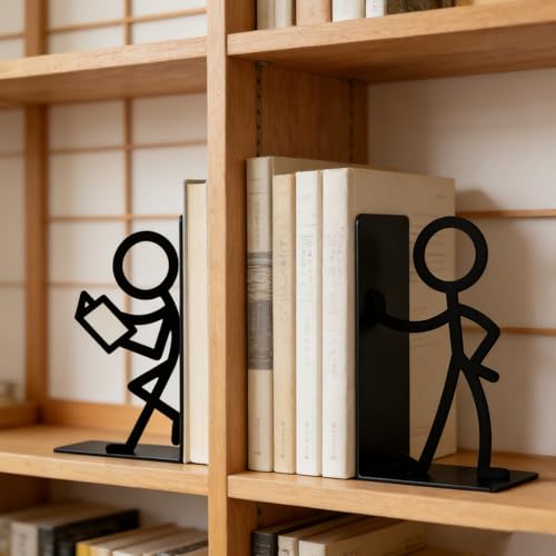 Metal People Bookends - Cute Decorative Book Ends for Shelves, Home Office Desk, Gift for Book Lovers