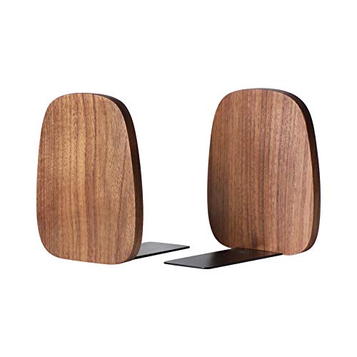 Muso Wood Book Ends for Shelves, Non-Skid Bookends for Heavy Books, Wooden Book Stopper for Home Office and Library (Walnut 1 Pair) - color: Walnut-1 Pair