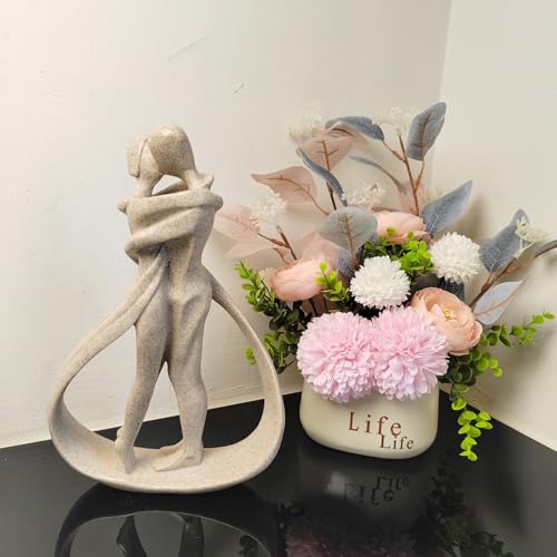 Couple Sculptures for Home Decor, Anniversary Statue Gifts, Hugging Couple Figurines, Modern Romantic Sculptures for Living Room, Bedroom, Office Decor (Sandstone) - color: 1-sandstone