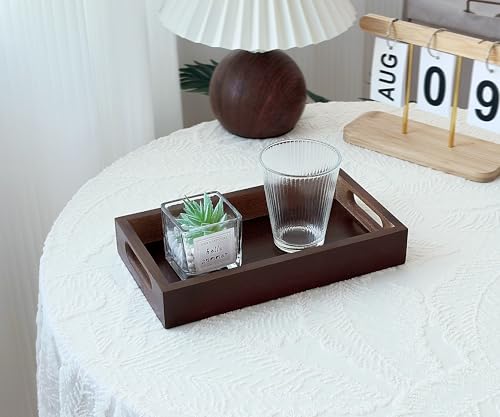 Small Rustic Serving Tray with Handles - 9.8 Inch Bamboo Rectangular Tray for Coffee Table, Kitchen Counter, Ottoman | Decorative Organizer Tray for Food, Drinks, Snacks, Bathroom Essentials - size: 9.8" x 5.5" x 1.6"