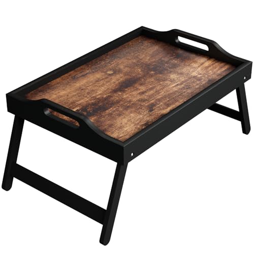 Fibogollo Wooden Bed Tray Table with Folding Legs and Handle,Breakfast Trays,Serving Tray for Food and Snack,Laptop Laptop Desk for Working