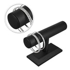 MOOCA 2 Pcs Black Deluxe PU Faux Leather Jewelry Holder Organizer, Wooden Bracelet Holder Stand, T-Bar Display Stand, Jewelry Organizer Stand for Bracelets, Bangles, and Watches - color: Black Faux Leather, 2 pieces