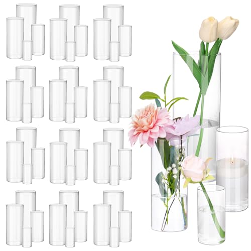Fixwal 48pcs Clear Glass Cylinder Vases, 4, 6, 8, 10 Inch Tall Cylinder Vases for Centerpieces, Glass Flower Vase, Floating Candle Holder Vase for Table Shelf, Party, Wedding, Home Decor - size: 48pcs