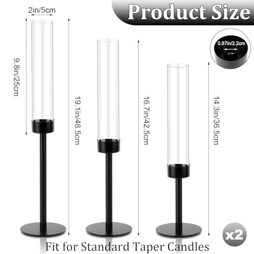 Black Hurricane Candle Holders, Set of 6 Glass Taper Candlestick Holders Metal Candle Stands Bulk with Glass Cover for Dining Tables Wedding Candelabra Centerpieces Decor - color: Black