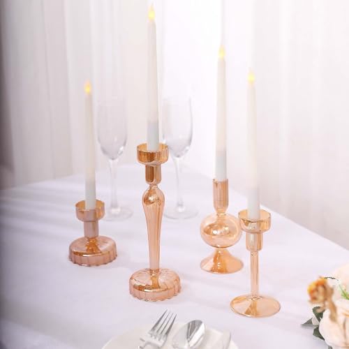 Efavormart Set of 4 Assorted Gold Glass Taper Votive Candle Holders, Lined Crystal Glass Tea Light Candle Stand Set - 4", 5.5", 6", 9" - color: Type6